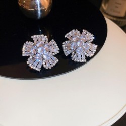 silver diamond zircon flowers earrings occidental style personality ear stud s..