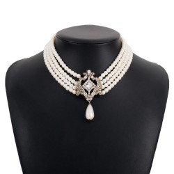  retro Pearl diamond chain woman  multilayer palace wind necklace personality ..