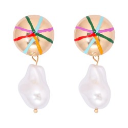 occidental style fashion Alloy geometry Irregular Pearl ear stud earrings enam..