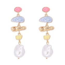 occidental style fashion Alloy geometry Irregular Pearl ear stud earrings enam..