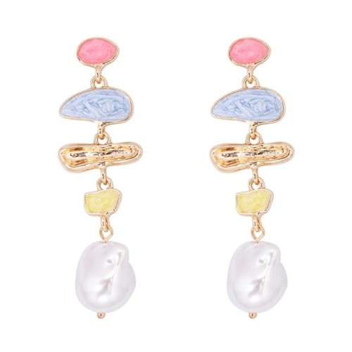 occidental style fashion Alloy geometry Irregular Pearl ear stud earrings enamel earring personality woman