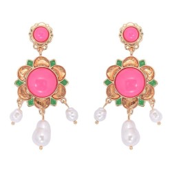occidental style fashion fashion Alloy retro color flowers Pearl palace earrin..