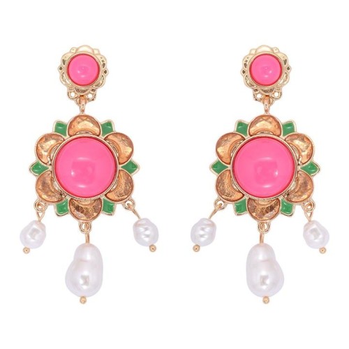 occidental style fashion fashion Alloy retro color flowers Pearl palace earrings exaggerating Earring woman earr