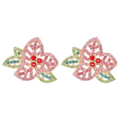 occidental style fashion fashion retro color three leaf flower flowers Modeling diamond earrings exaggerating Ea