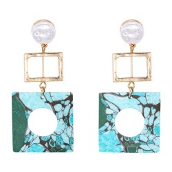 occidental style Bohemia earrings blue geometry square ear stud fashion brief ..
