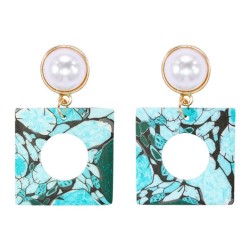 occidental style Bohemia earrings blue geometry square ear stud fashion brief ..