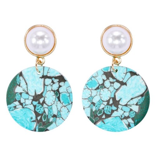 occidental style Bohemia earrings blue geometry Round ear stud fashion brief all-Purpose