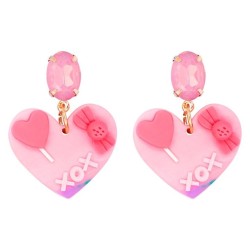 occidental style woman color heart-shaped Peach heart earring Acrylic long sty..