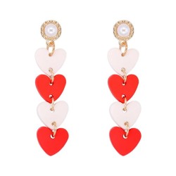 occidental style  white Peach heart love earring Acrylic tassel long style lov..