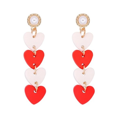 occidental style  white Peach heart love earring Acrylic tassel long style love heart-shaped ear stud earrings