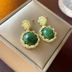 retro resin zircon Round silver earrings fashion elegant temperament geometry ..