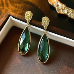 retro glass drop silver earrings Korea fashion samll temperament brief Earring..