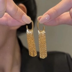 gold long style tassel temperament big earrings samll high all-Purpose Earring..