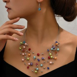 fashion concise all-Purpose Pearl crystal multilayer necklace woman set
