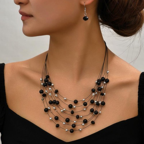 fashion concise all-Purpose Pearl crystal multilayer necklace woman set