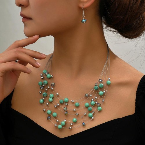 fashion concise all-Purpose Pearl crystal multilayer necklace woman set