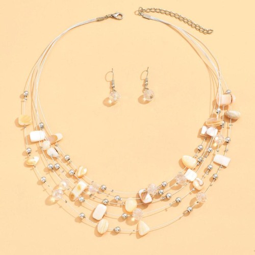 fashion concise crystal Shells mixing multilayer temperament woman necklace  earrings