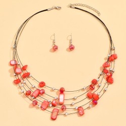 fashion concise crystal Shells mixing multilayer temperament woman necklace  e..