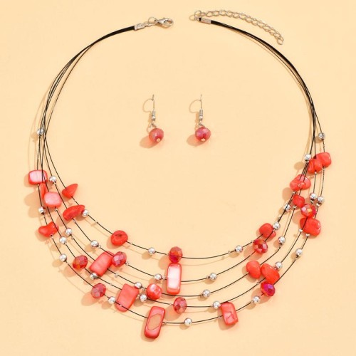 fashion concise crystal Shells mixing multilayer temperament woman necklace  earrings