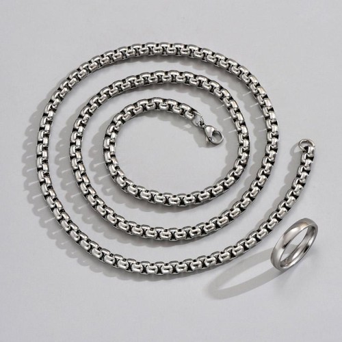 60cm stainless steel man necklace surface ring set