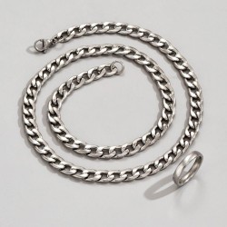 stainless steel chain man necklace surface ring set