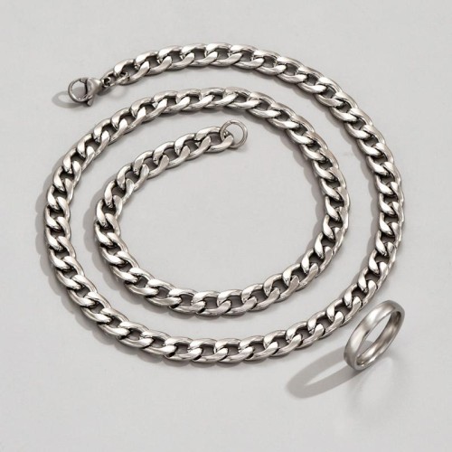 stainless steel chain man necklace surface ring set