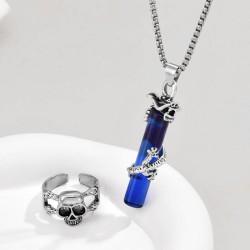 fashion retro watch-face skull concise man ring necklace set