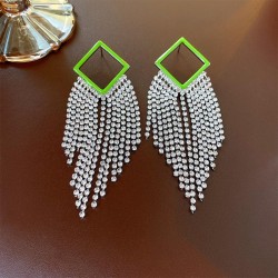 elegant hollow rhombus diamond tassel silver earrings occidental style fashion..