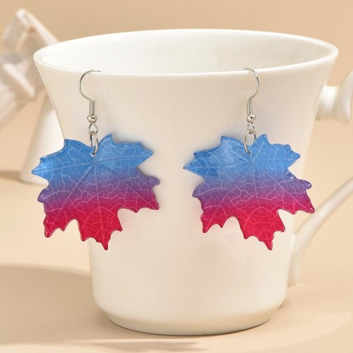 occidental style trend personality geometry Acrylic leaves earrings woman ins creative gradual change color res