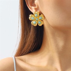  fashion medium flowers turquoise earrings  retro temperament ear stud palace ..