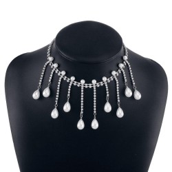 occidental style exaggerating diamond Pearl tassel necklace  chain temperament