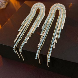 elegant diamondn long style tassel silver earrings occidental style fashion te..