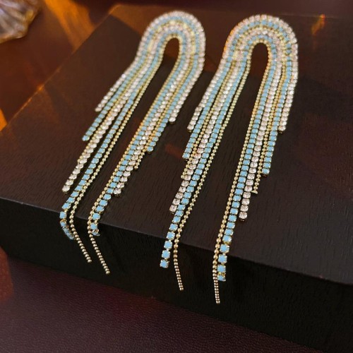 elegant diamondn long style tassel silver earrings occidental style fashion tempera