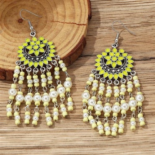 E occidental style Bohemia beads earring woman long style exaggerating beads flowers Earring earring