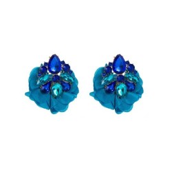 occidental style earrings creative exaggerating fully-jewelled flowers tempera..