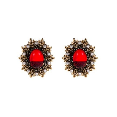 occidental style Earring retro palace style temperament brief medium resin embed Pearl woman ear stud earrings