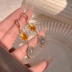 Korean style retro earrings high long style unique imitate crystal samll geome..