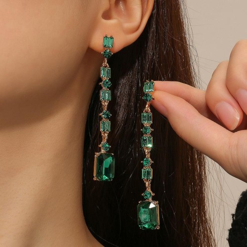 occidental style retro geometry Alloy diamond earring personality long style square Rhinestone earrings 