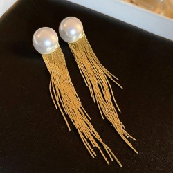 elegant Pearl Metal wind tassel silver earrings sweetins long style temperamen..