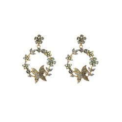 occidental style exaggerating Alloy diamond flower butterfly earrings personal..