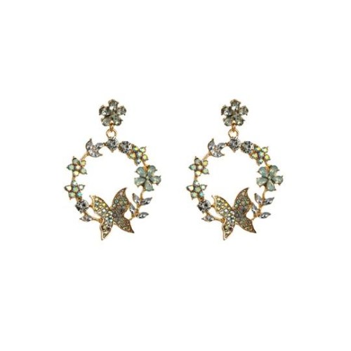 occidental style exaggerating Alloy diamond flower butterfly earrings personality retro colorful diamond flow