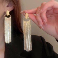 silver Metal long style tassel earrings exaggerating ear stud temperament saml..