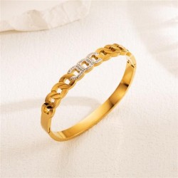  personality titanium steel color bangle woman embed hollow chain diamond open..