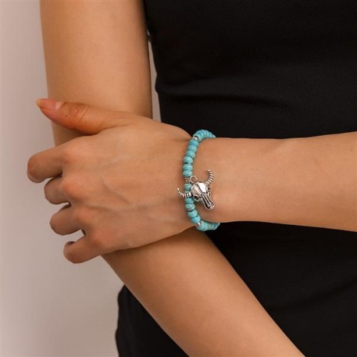 lanse  occidental style Bohemian style Metal head pendant turquoise lady bracelet
