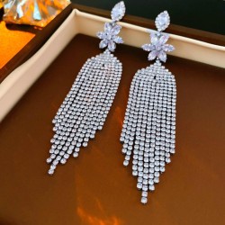  diamond zircon flowers tassel silver earrings fashion elegant long style temp..
