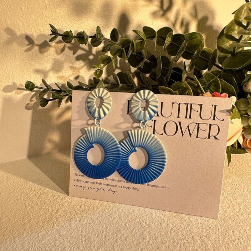 occidental style handmade gradual change color exaggerating earrings  fashion geometry Round Earring woman