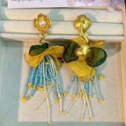 occidental style original long style tassel earrings  gold flowers ear stud Bo..