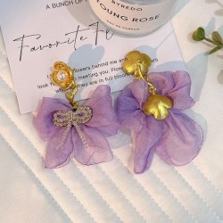original handmade Cloth crystal bow earrings  Korea fashion temperament high E..