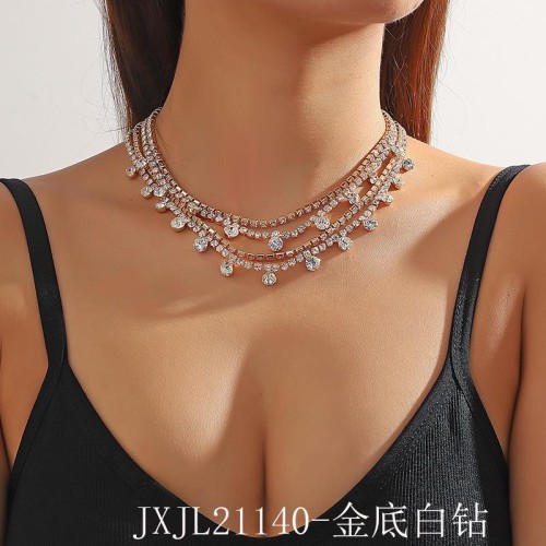 occidental style fashion multilayer chain super brilliant Rhinestone chain Collar clavic