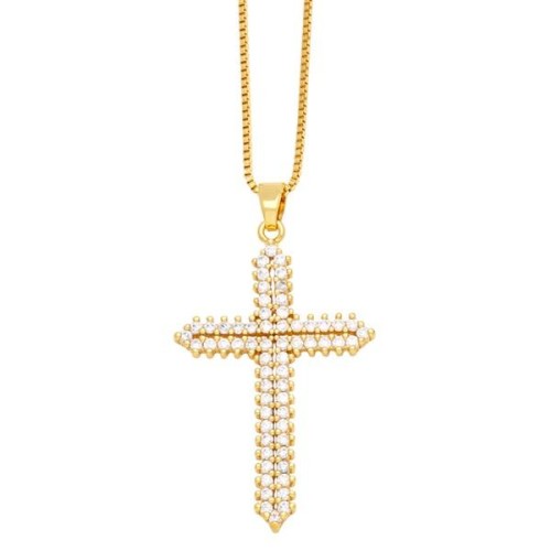 occidental style retro cross necklace personality fashion embed color zircon cross pendantnkn